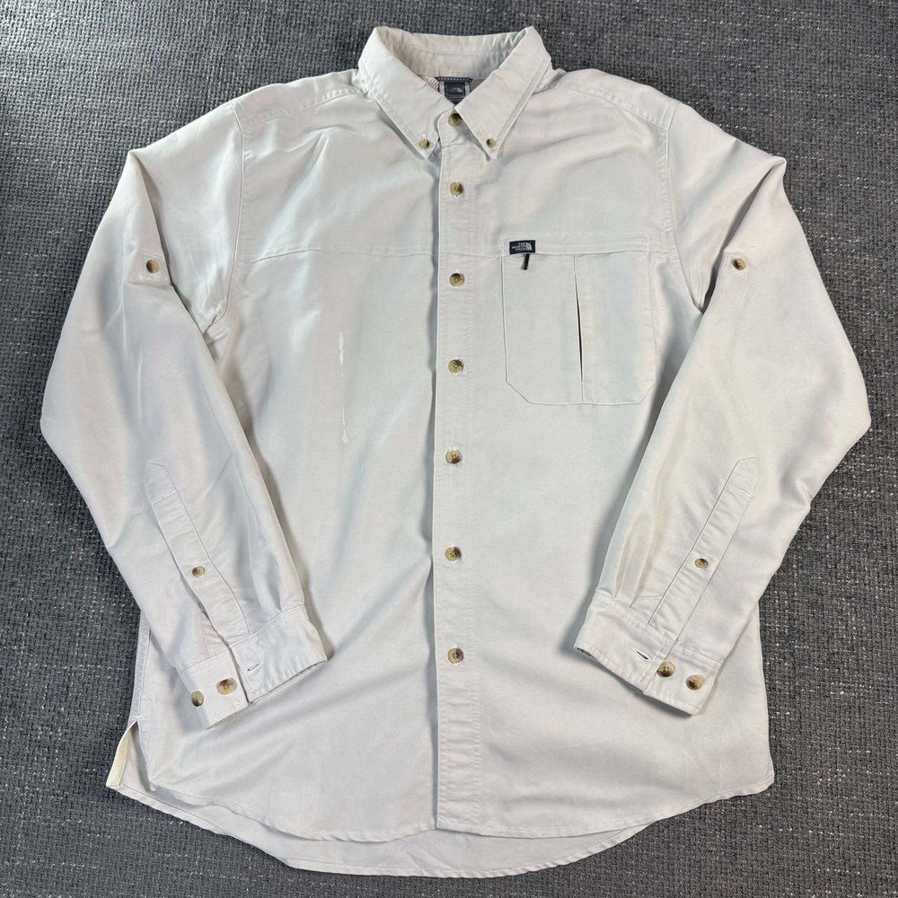 The North Face Button Down Shirt Mens Medium Cream Long Sleeve Hiking Gorpcore